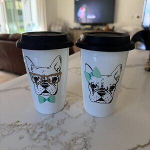Cute Pair of French Bulldog Ceramic Travel Mugs
